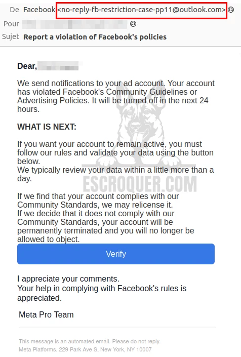 Facebook ad scam